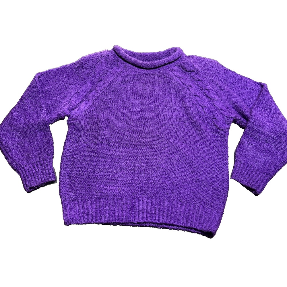 VTG Alicia Pullover Sweater Purple Cable Knit Crew Neck Size M 90s Retro